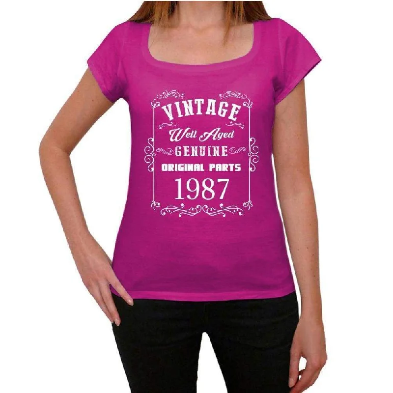 1987, Well Aged, Pink, Women's Short Sleeve Round Neck T-shirt 00109