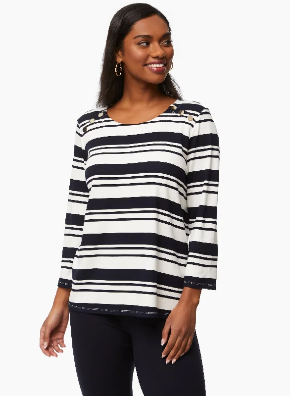 3/4 Sleeve Stripe Motif Top