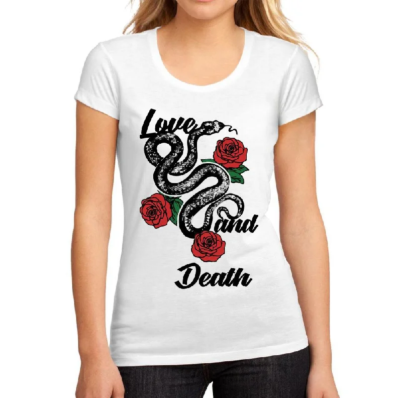 Women's Low-Cut Round Neck T-Shirt Love and Death White