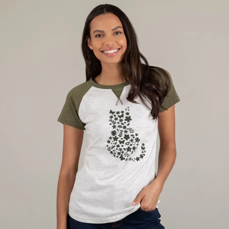 Pet Flower Raglan Cap Sleeve Tee