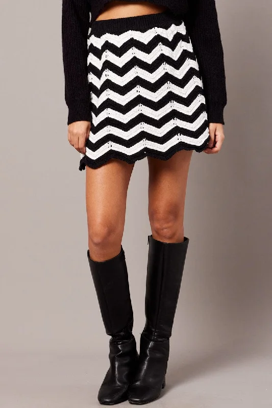 Black Stripe Knit Skirt Mini