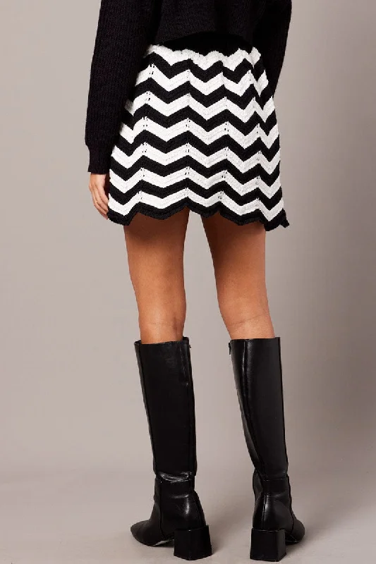 Black Stripe Knit Skirt Mini