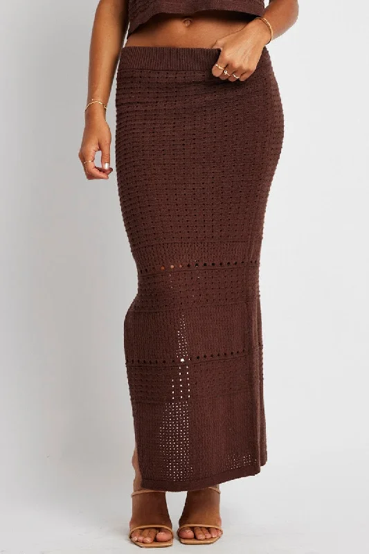 Brown Knit Skirt Crochet High Rise