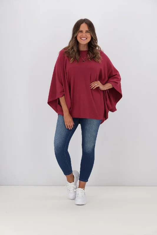 Cali & Co Batwing Sleeve Knit Top Wine