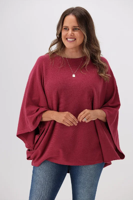 Cali & Co Batwing Sleeve Knit Top Wine