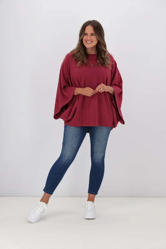 Cali & Co Batwing Sleeve Knit Top Wine