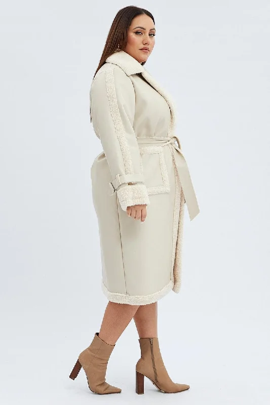 Camel Long Coat Shearling Lined Pu