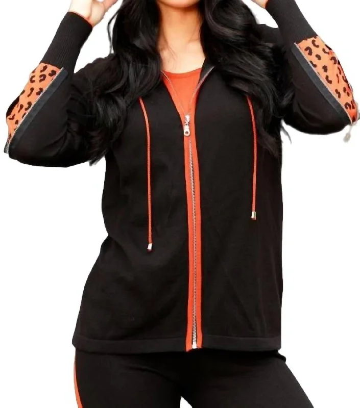 Cheetah Zip Hoodie With Zip Sleeves In Black/rust