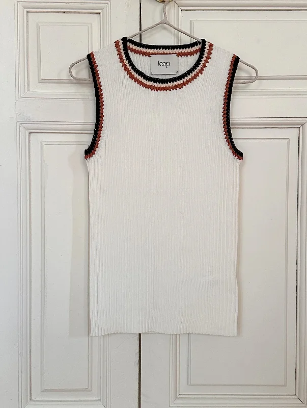 DALILA Tencel knitted tank-top with hand-crochet details white