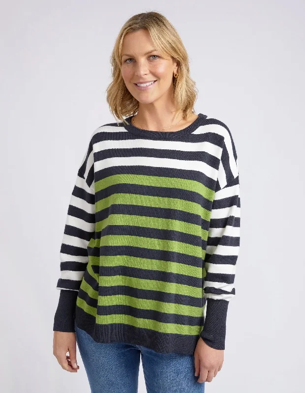 Elm Lexi Stripe Knit Green Navy Stripe