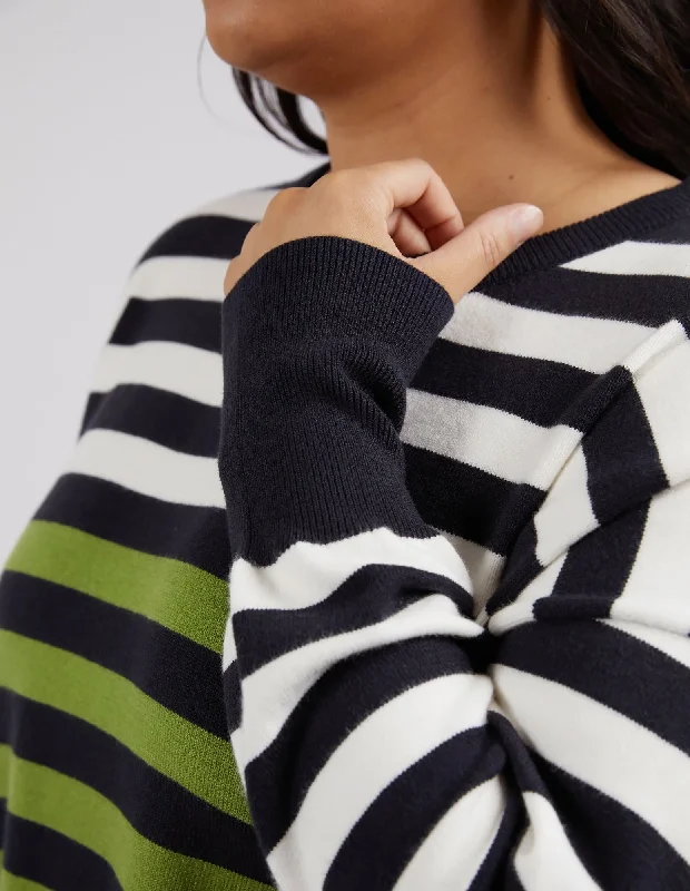 Elm Lexi Stripe Knit Green Navy Stripe