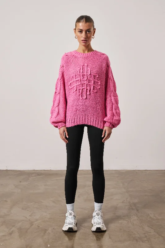 EMBLEM OVERSIZED KNIT JUMPER - PINK