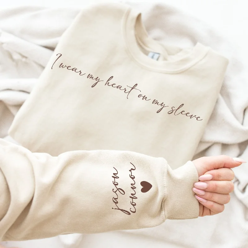 Custom Embroidered Mom Sweatshirt, Personalized Mother's Day Gift, I Wear My Heart On My Sleeve, ES012