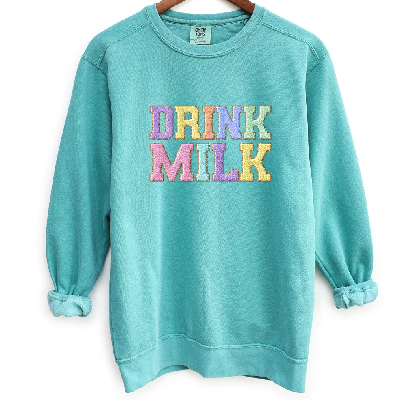 Faux Chenille DRINK MILK Crewneck (S-3XL) - Multiple Colors!