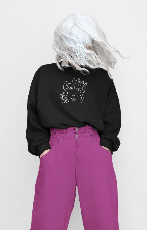 Floral Girl  Line Art- MINIMAL : Winter Sweatshirts