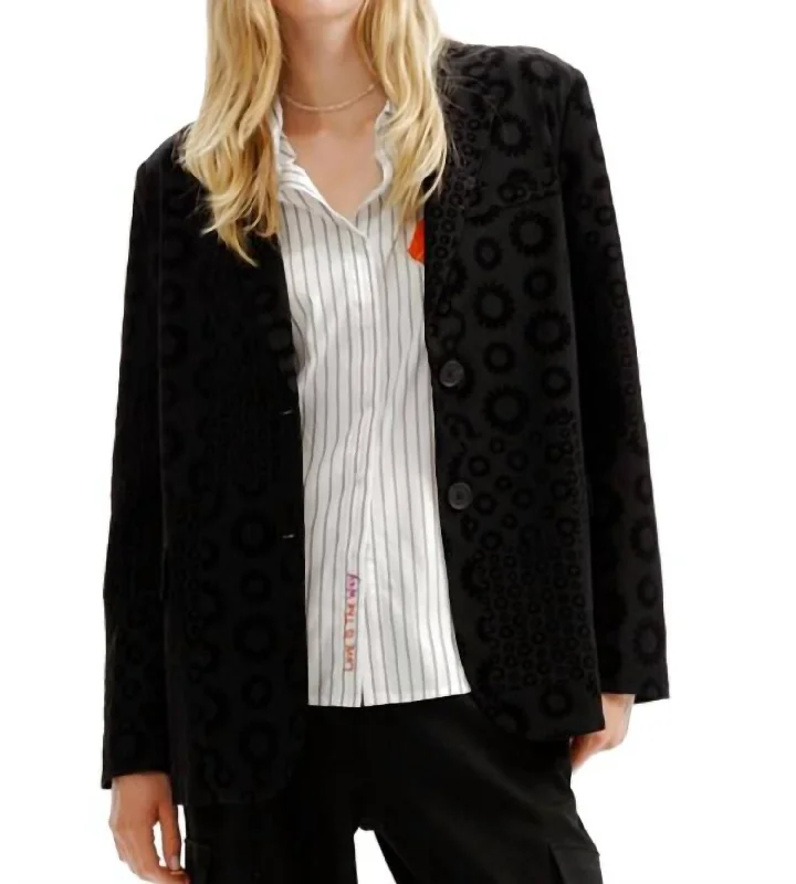 Geometric Flocked Blazer Jacket In Black