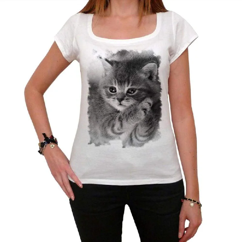 Gray Kitten Sleeping, Tshirt, White Women's T-shirt 00222