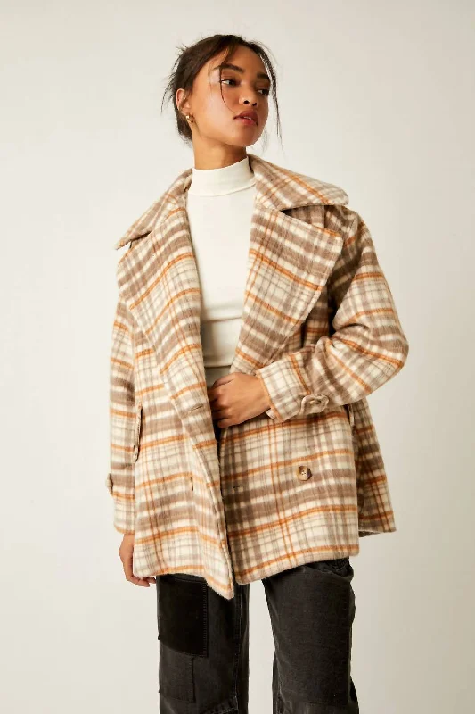 Highlands Wool Peacoat In Brown