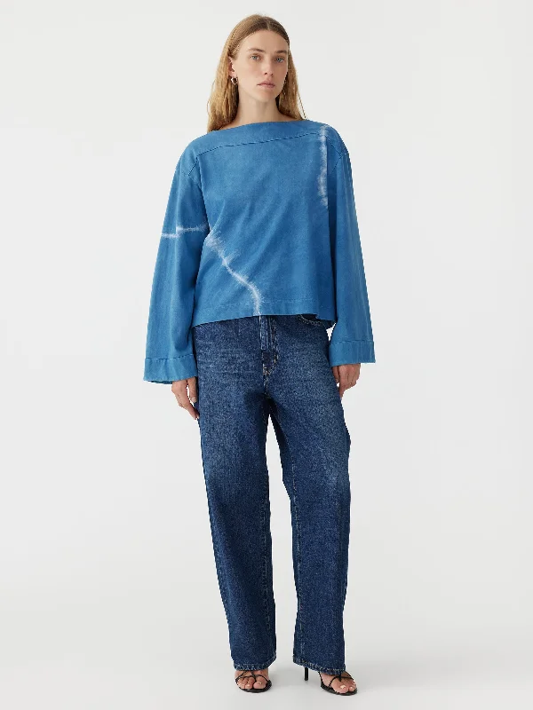 indigo dye boatneck long sleeve t.shirt