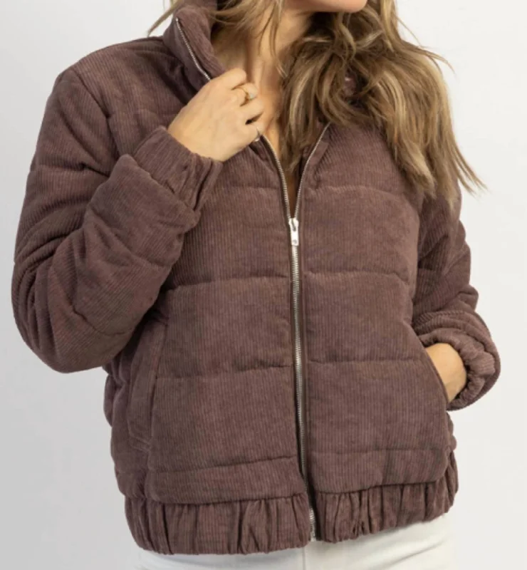 Jenna Corduroy Puffer Jacket In Choco