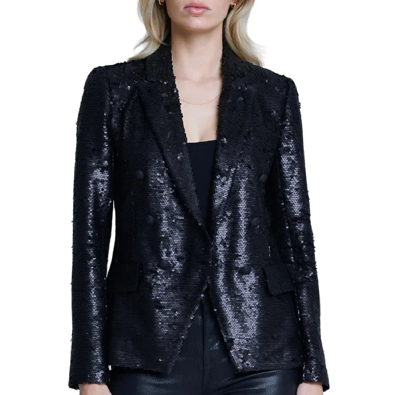 Kenzie Double Breasted Blazer In Matte Black Sequin