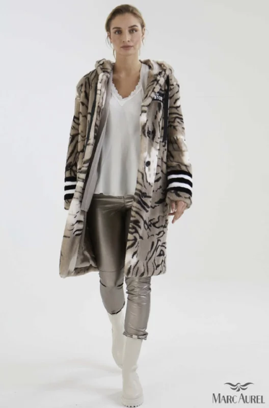 Marc Aurel Faux fur coat with abstract animal print