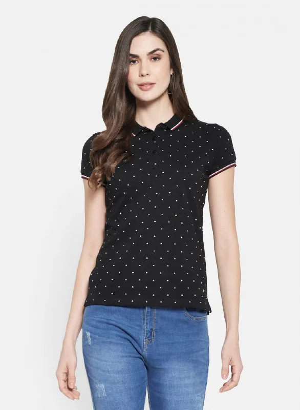 Womens Black Printed T-Shirt