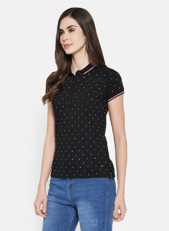 Womens Black Printed T-Shirt