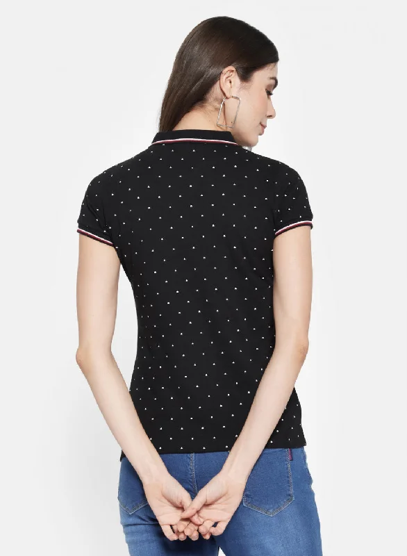 Womens Black Printed T-Shirt