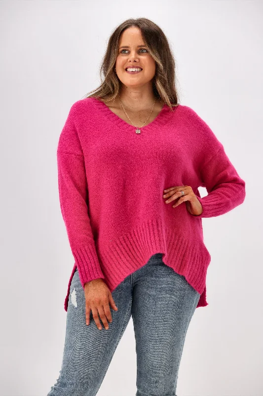 New U Collection Camila V Neck Knit Pink