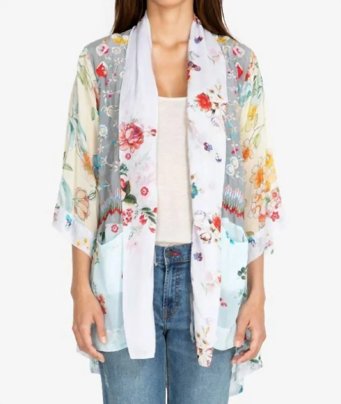 Pastel Floral Embroidery Kimono In Mti