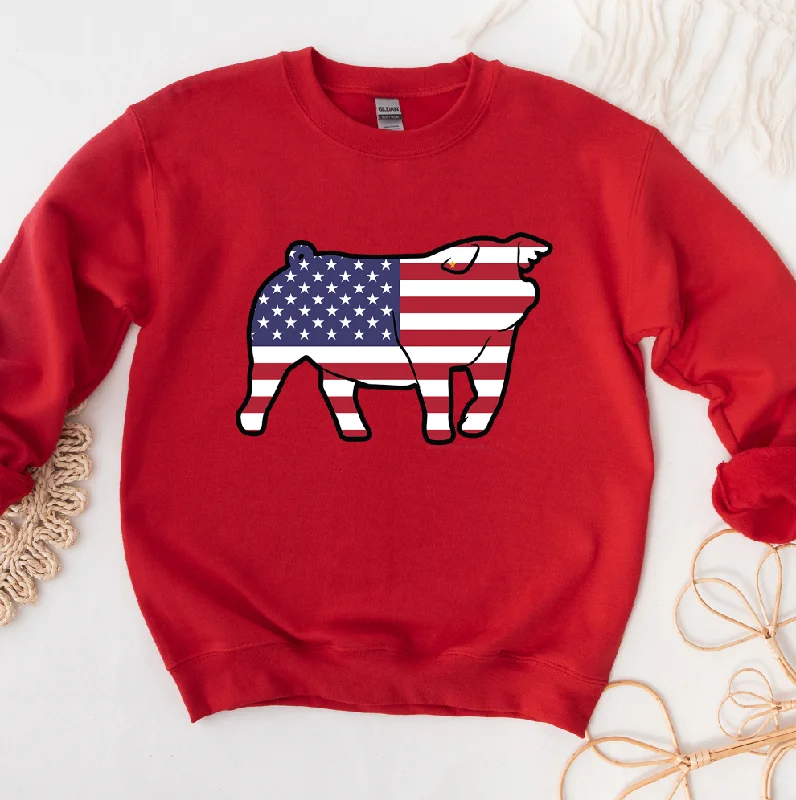 Patriotic Pig Down Ear Crewneck (S-3XL) - Multiple Colors!