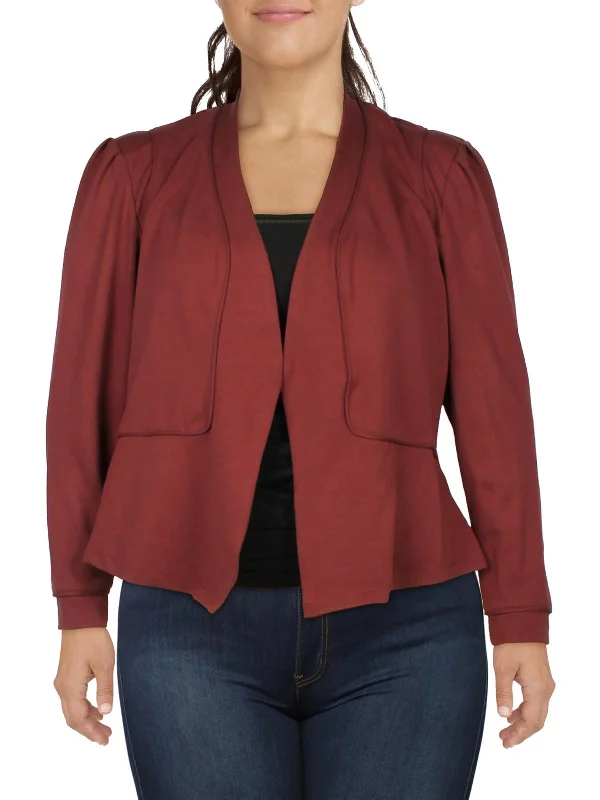 Plus Womens Collarless Layering One-Button Blazer