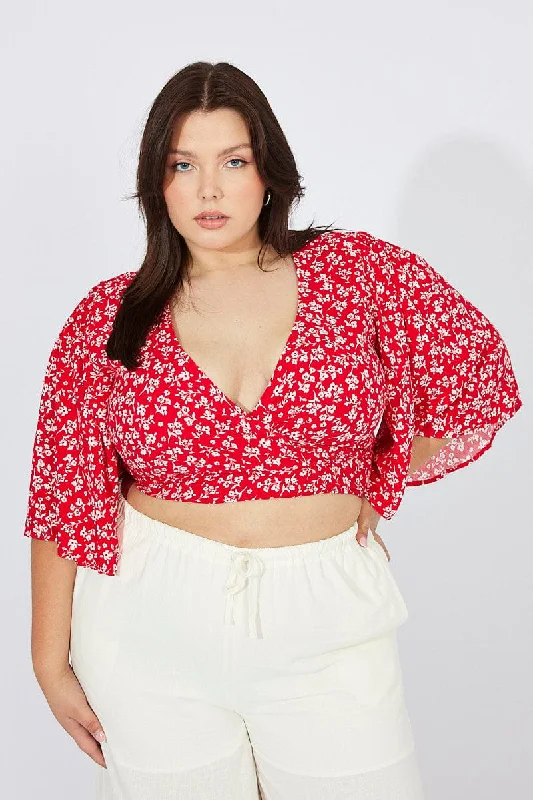 Red Ditsy Ditsy Bolero Tie Top