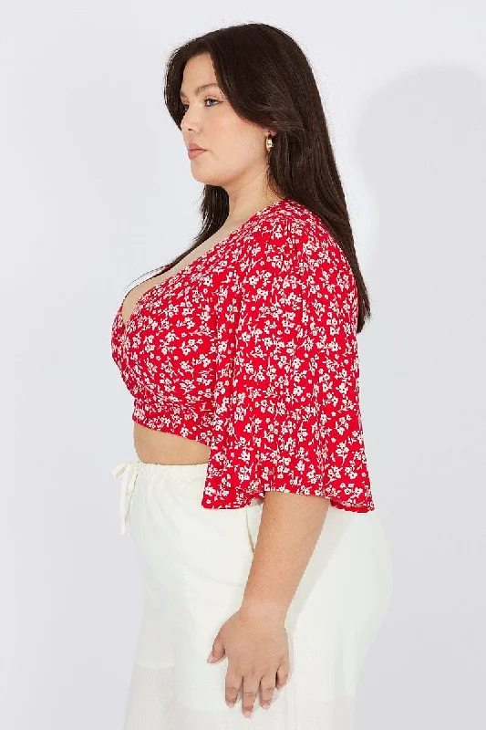 Red Ditsy Ditsy Bolero Tie Top