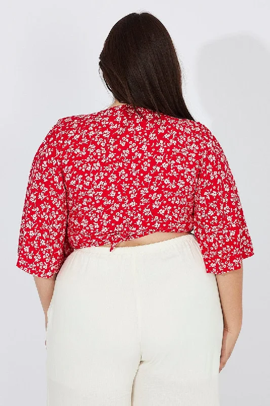 Red Ditsy Ditsy Bolero Tie Top