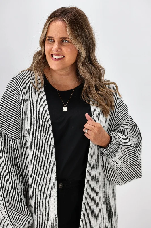 Sass Lisette Chunky Rib Cardi Black White