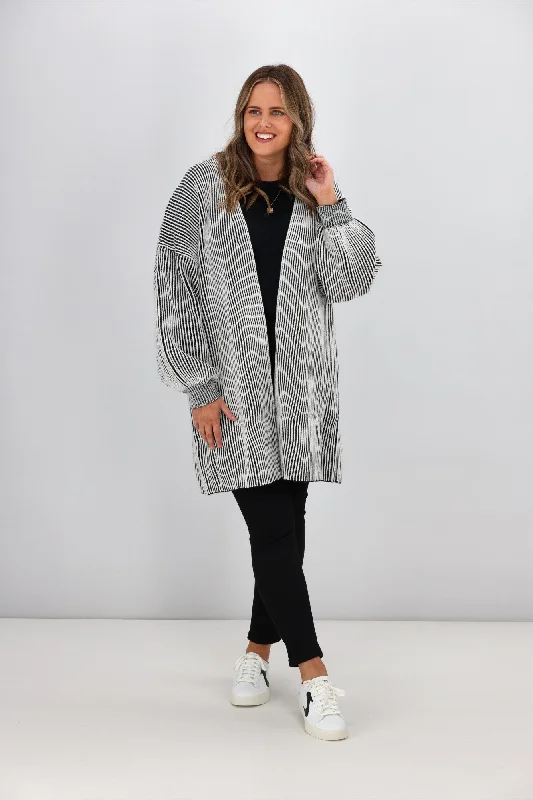 Sass Lisette Chunky Rib Cardi Black White