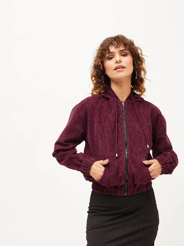 Women Maroon Corduroy Varsity Jacket