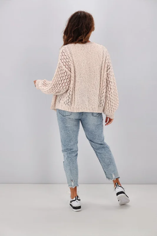 Shine On Label Minna Pointelle Cardigan Oatmeal