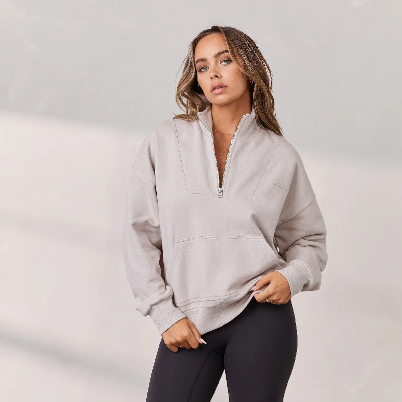 Signature Oversized Quarter Zip Jumper - Ecru