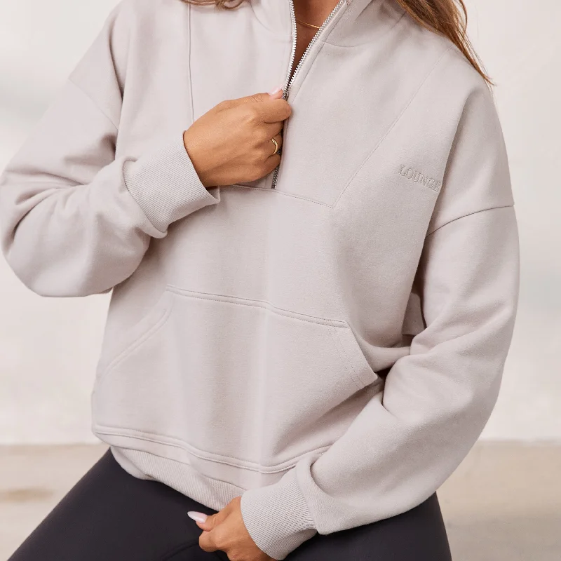 Signature Oversized Quarter Zip Jumper - Ecru