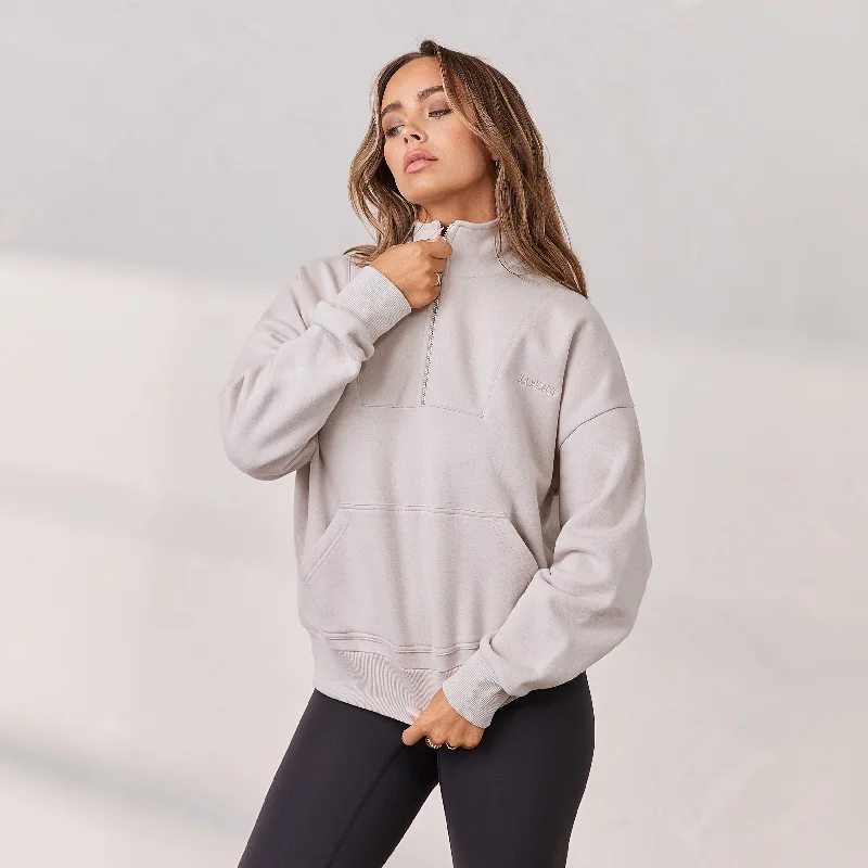 Signature Oversized Quarter Zip Jumper - Ecru