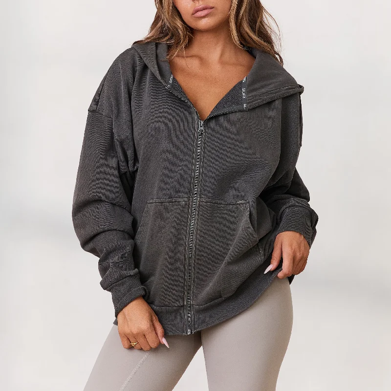 Signature Oversized Zip-Up Hoodie - Washed Cedar