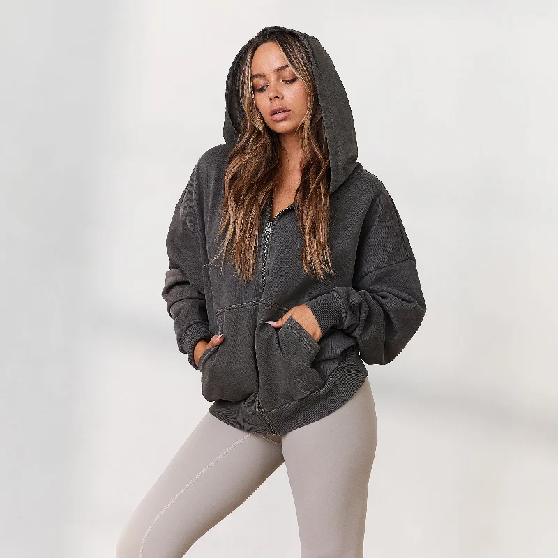 Signature Oversized Zip-Up Hoodie - Washed Cedar