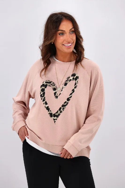 Stella + Gemma Everyday Sweater Blush Leopard Heart