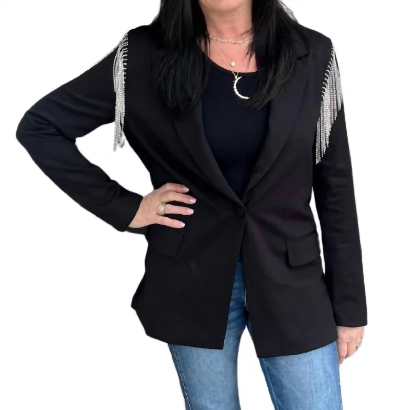 Stretch Boyfriend Rhinestone Blazer In Black