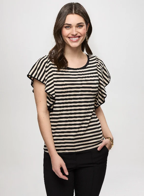 Striped Ruffle Sleeve T-Shirt