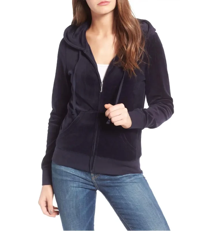 Track Velour Robertson Jacket Hoodie In Regal Navy Blue