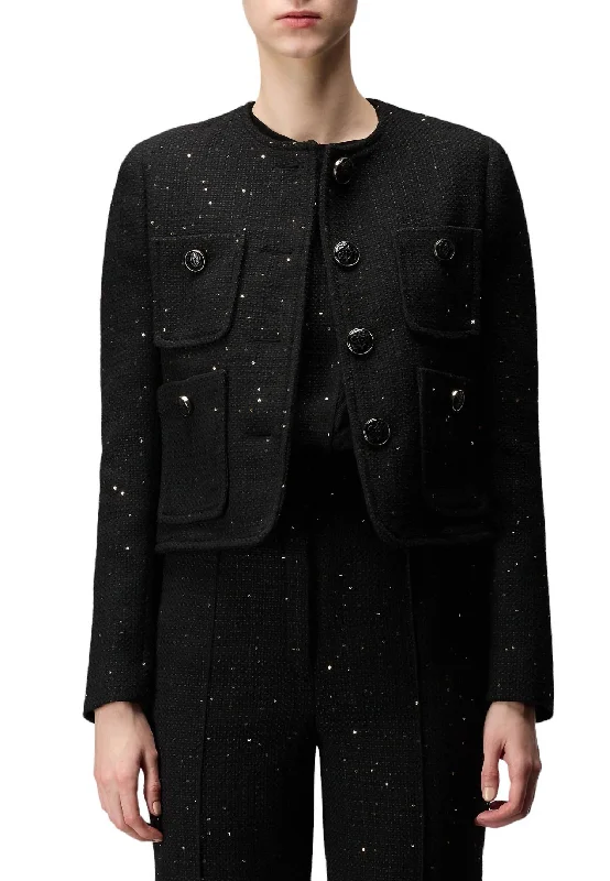 Tweed Long Sleeve Jacket In Black